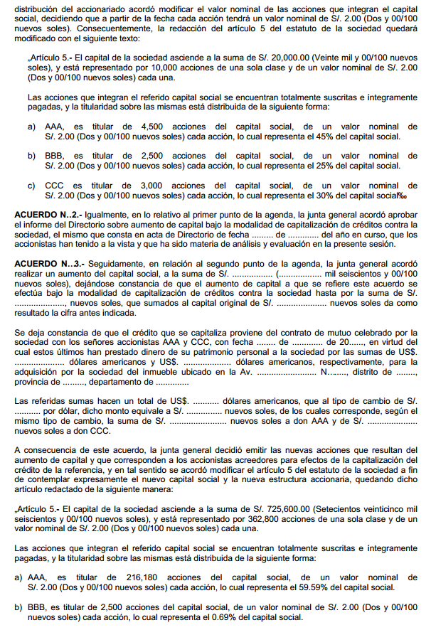 Modelo de minuta aumento de capital